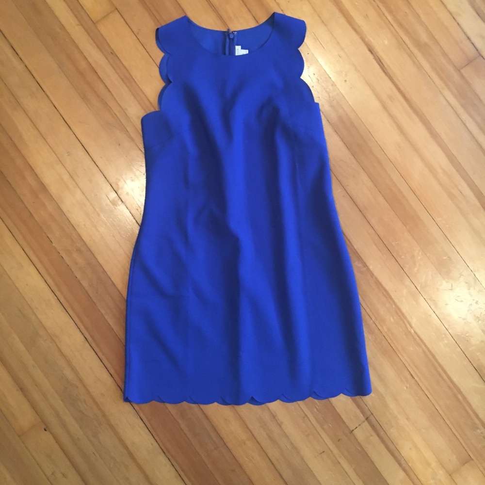 Royal blue J Crew scalloped trim shift dress
